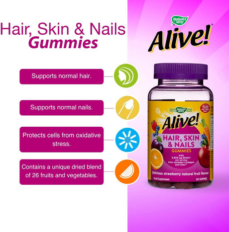 Alive! Hair, Skin & Nails with Collagen - 60 Gummies